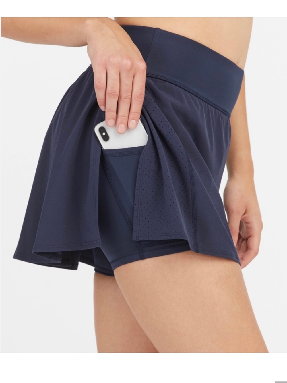 SPANX Navy Active Skort with Built-In Shorts and Phone Pocket